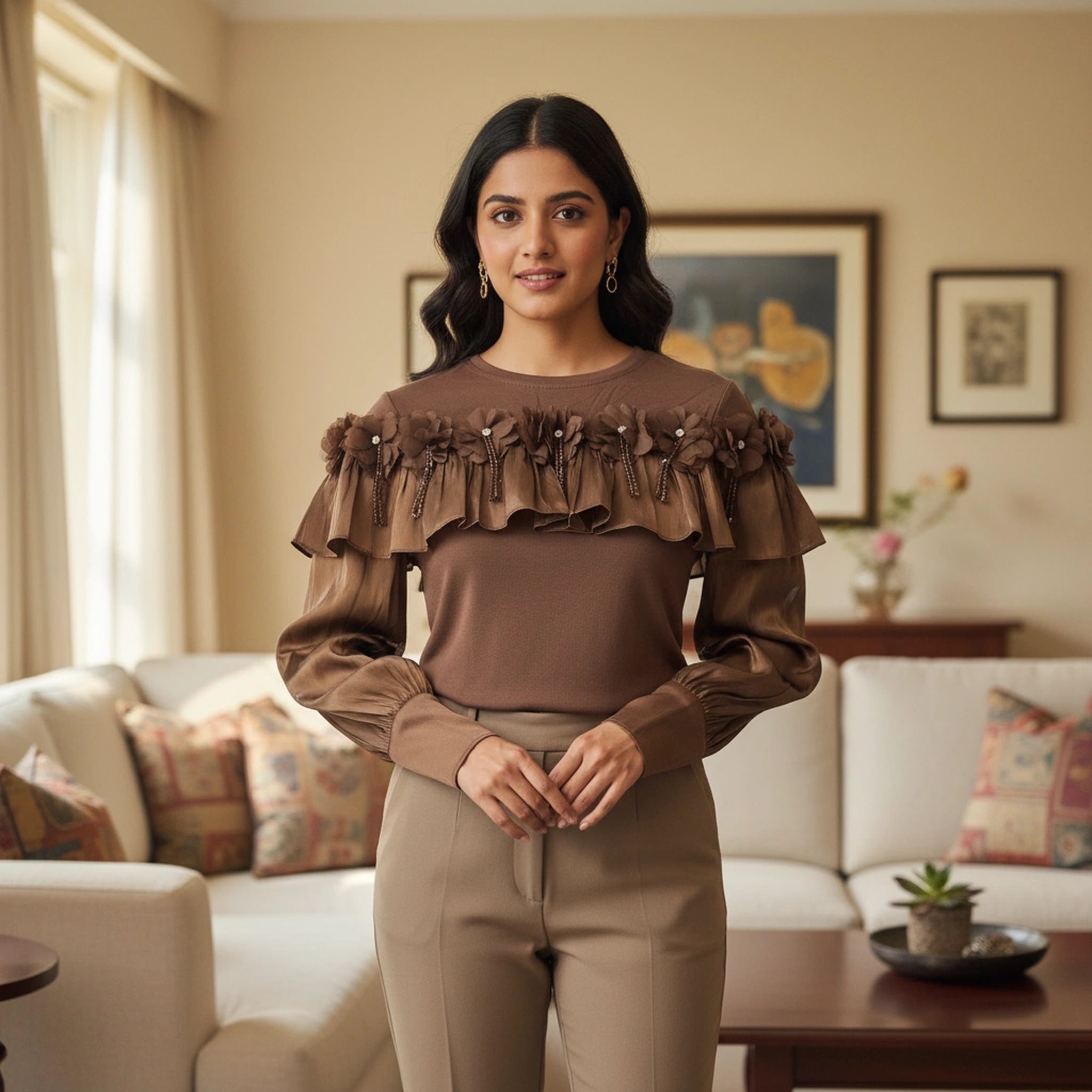 Ruffle Embellished Top for Women – Stylish Party & Casual Wear