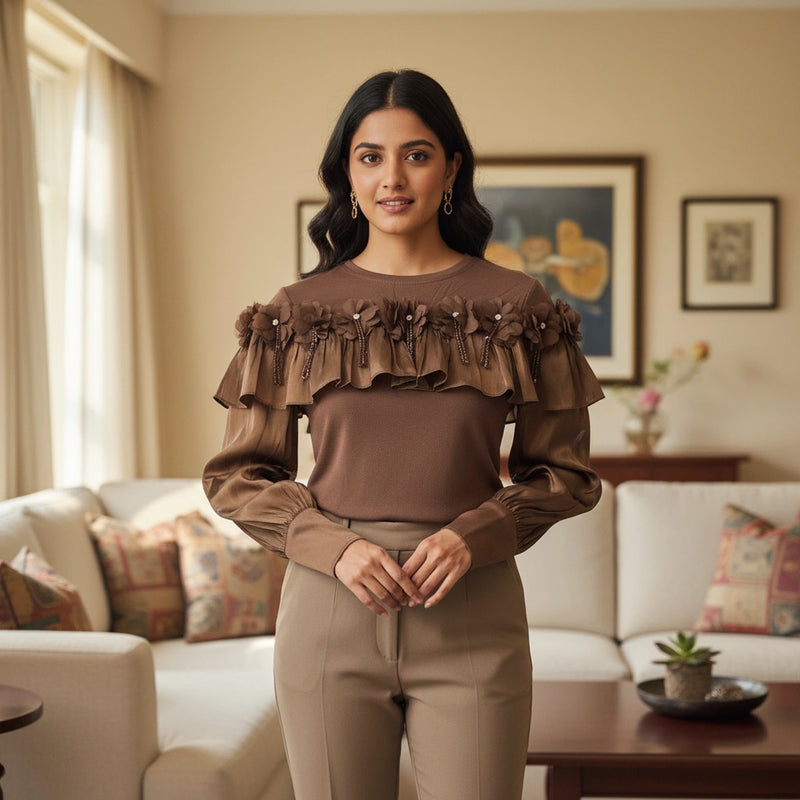 Ruffle Embellished Top for Women – Stylish Party & Casual Wear