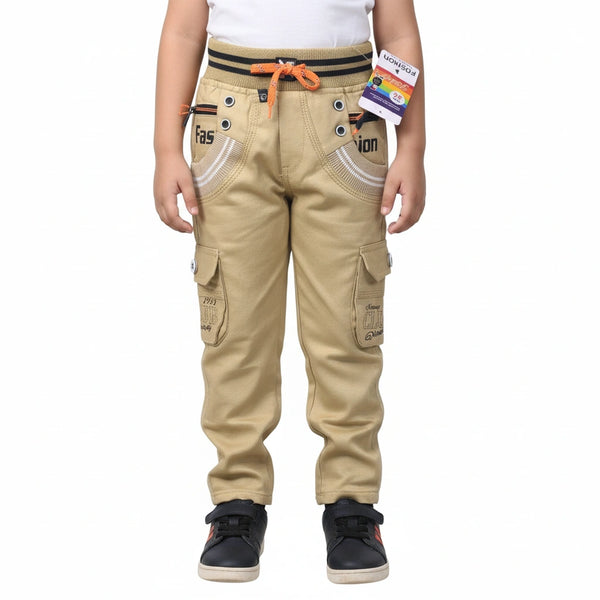 Boys Beige Jogger Pants – Trendy Cargo Style Kids Trousers