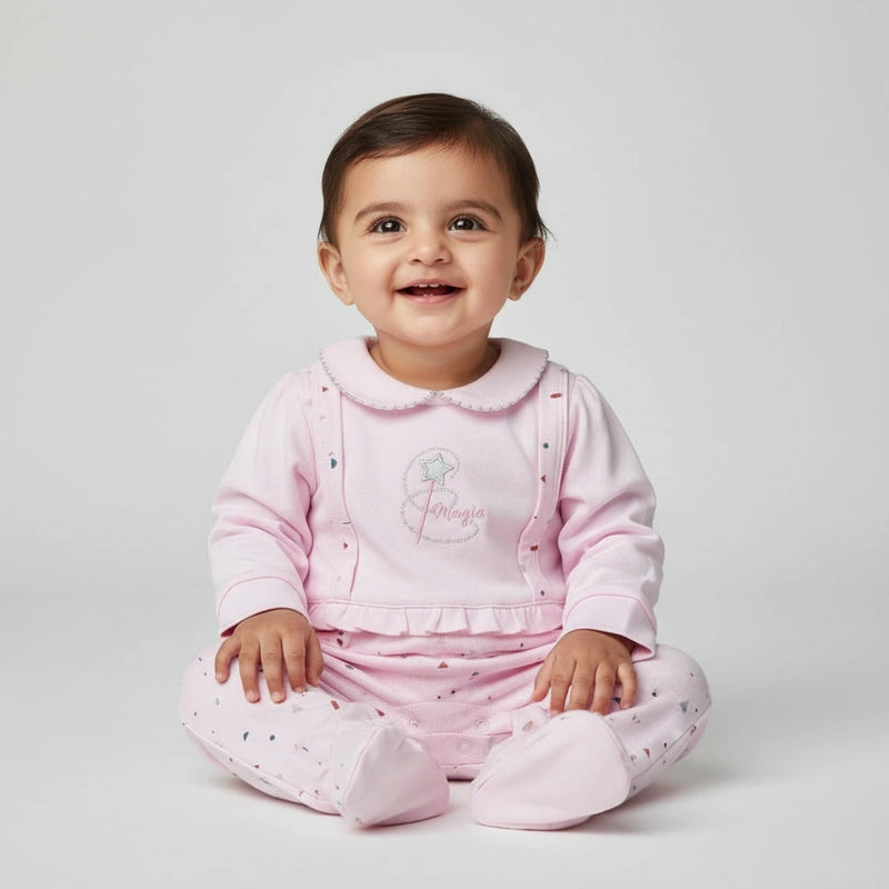 Newborn Girl’s Romper - Pink Magic Wand Theme, Long Sleeves