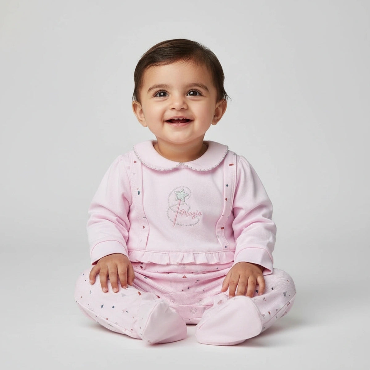 Newborn Girl’s Romper - Pink Magic Wand Theme, Long Sleeves - image 1