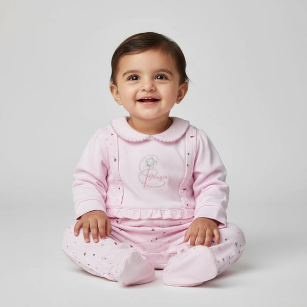 Newborn Girl’s Romper - Pink Magic Wand Theme, Long Sleeves