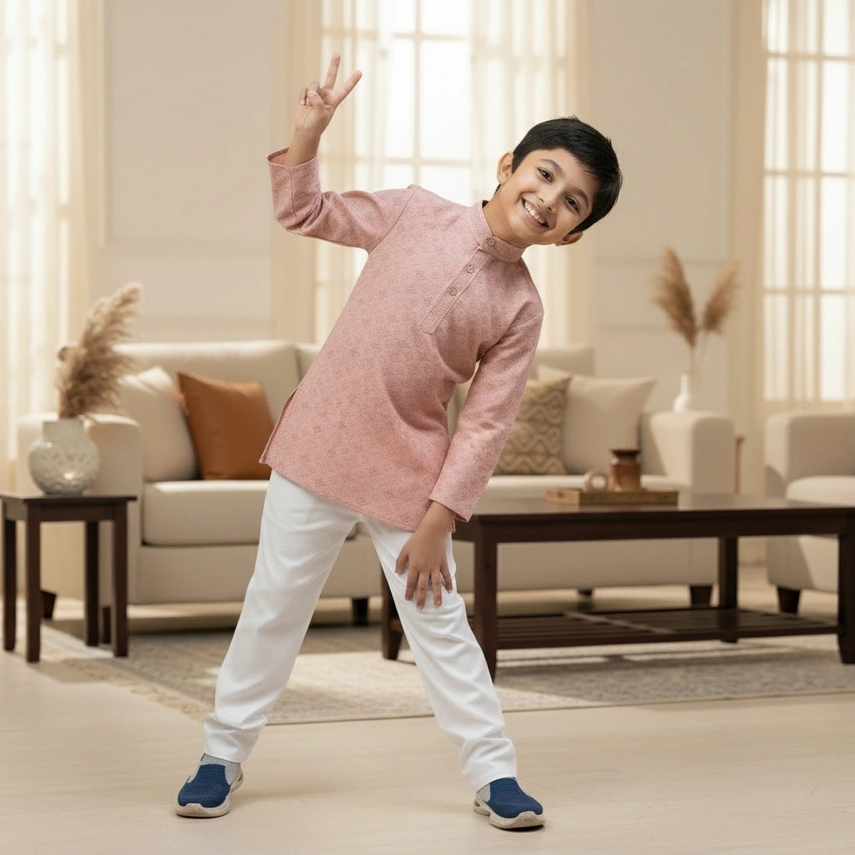 Buy Boys Pink Kurta Pajama Set – Stylish Kids Ethnic Wear Online - image 2