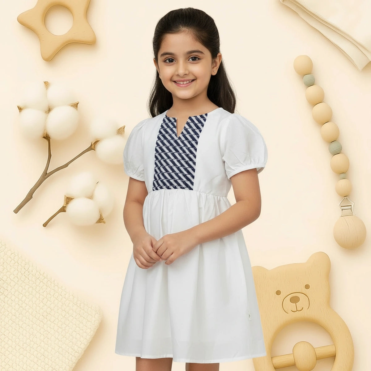 Girls’ Embroidered Panel Frock – Black & White | Cotton Summer Dress - image 2