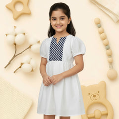 Girls’ Embroidered Panel Frock – Black & White | Cotton Summer Dress