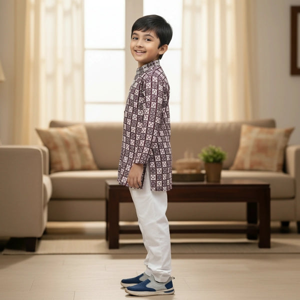 Boys Printed Kurta Pajama Set – Stylish Ethnic Wear for Kids