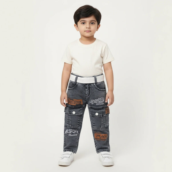 Boys Black Graphic Jogger Jeans – Trendy Adventure Style Trousers