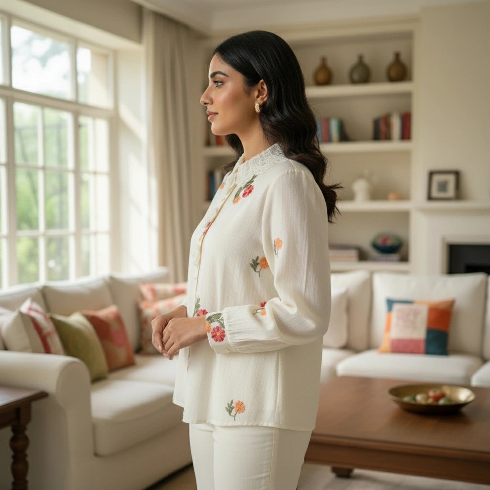 Elegant Embroidered Women’s Top with Floral Detailing