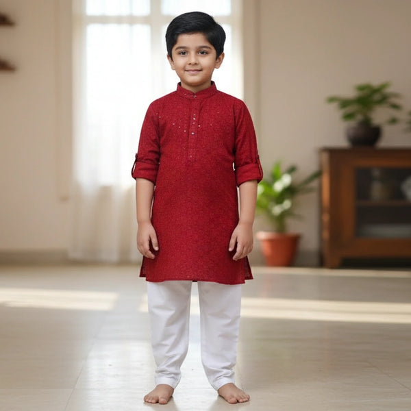 Maroon Kurta Pyjama Set for Boys – Festive & Wedding Ethnic Wear
