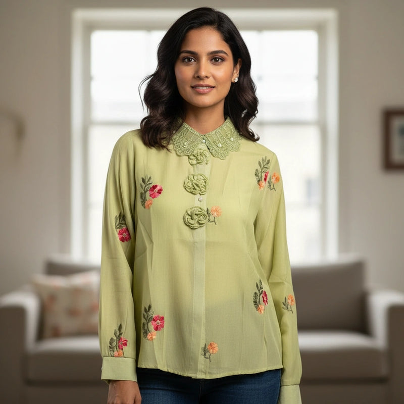 Elegant Embroidered Women’s Top with Floral Detailing