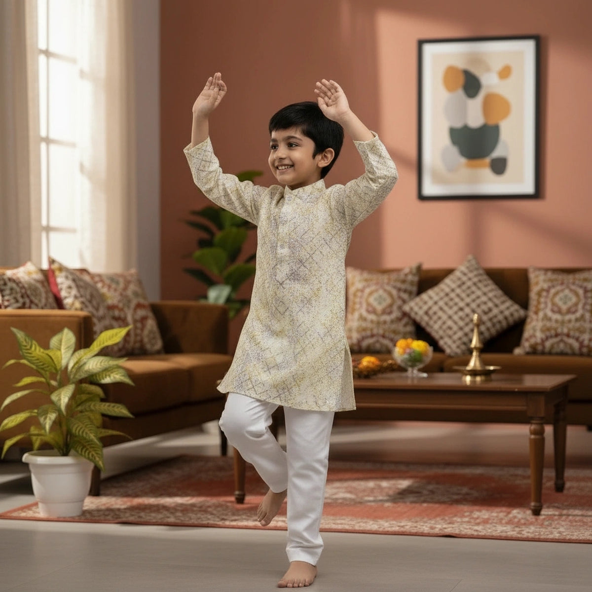 Kids Multi-Color Geometric Print Kurta Pyjama Set – Festive Ethnic Wear - image 7