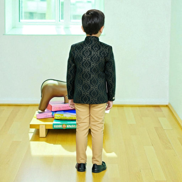 Boys Black Ethnic Blazer Jodhpuri style with Golden Pants – Kids Party & Wedding Wear
