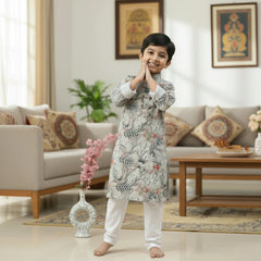 Boys Floral Print Kurta Pyjama Set – Stylish Ethnic Wear for Kids