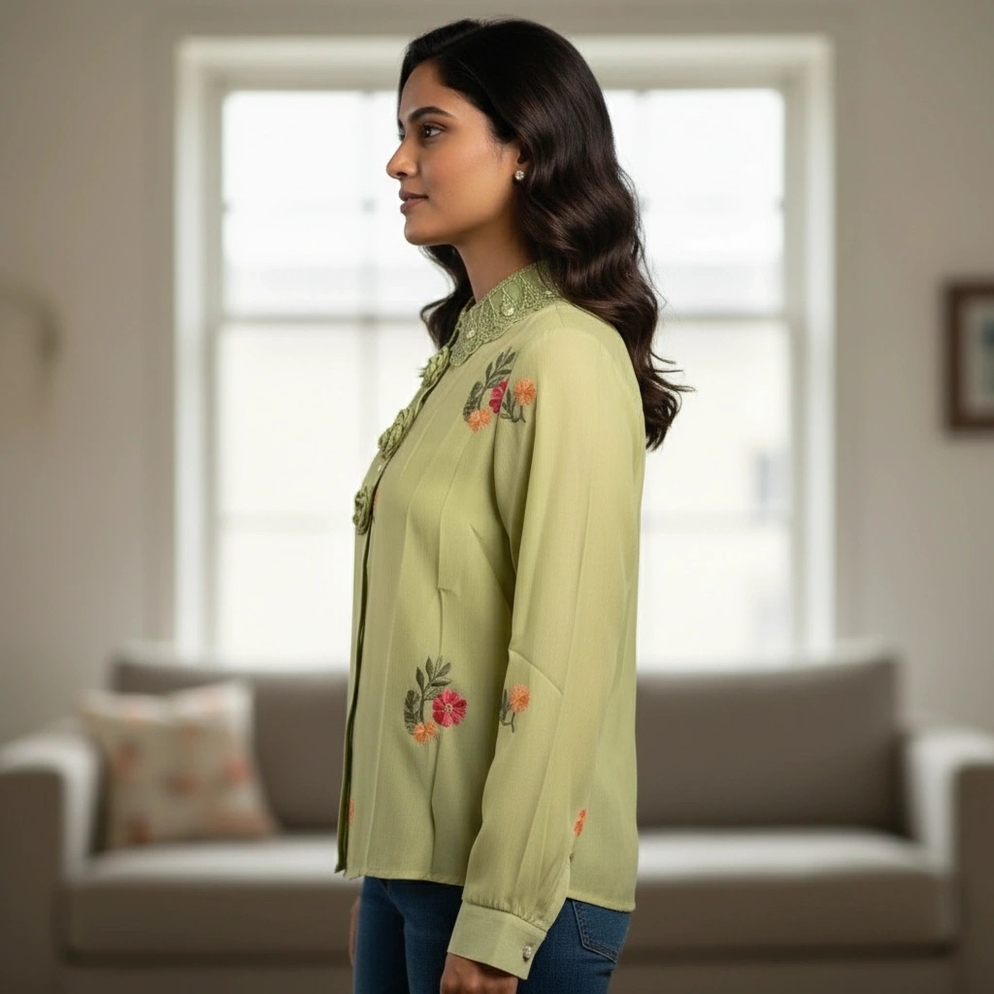 Elegant Embroidered Women’s Top with Floral Detailing