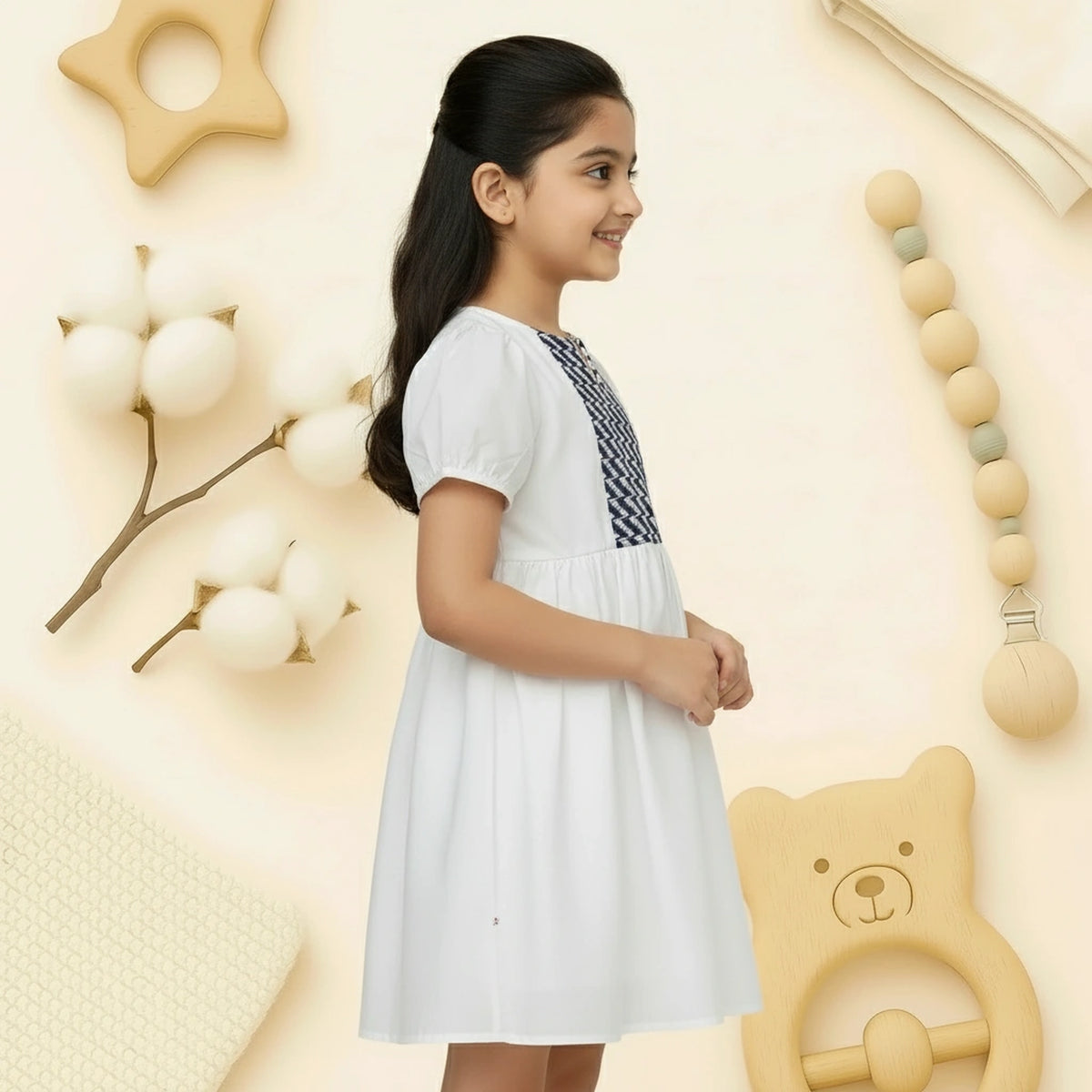 Girls’ Embroidered Panel Frock – Black & White | Cotton Summer Dress - image 3