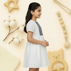 Girls’ Embroidered Panel Frock – Black & White | Cotton Summer Dress