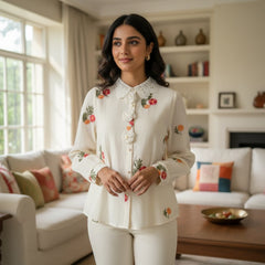 Elegant Embroidered Women’s Top with Floral Detailing