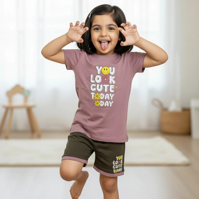 Trendy Girls Half Sleeve Top and Shorts Set – Perfect Summer Look