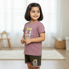 Trendy Girls Half Sleeve Top and Shorts Set – Perfect Summer Look