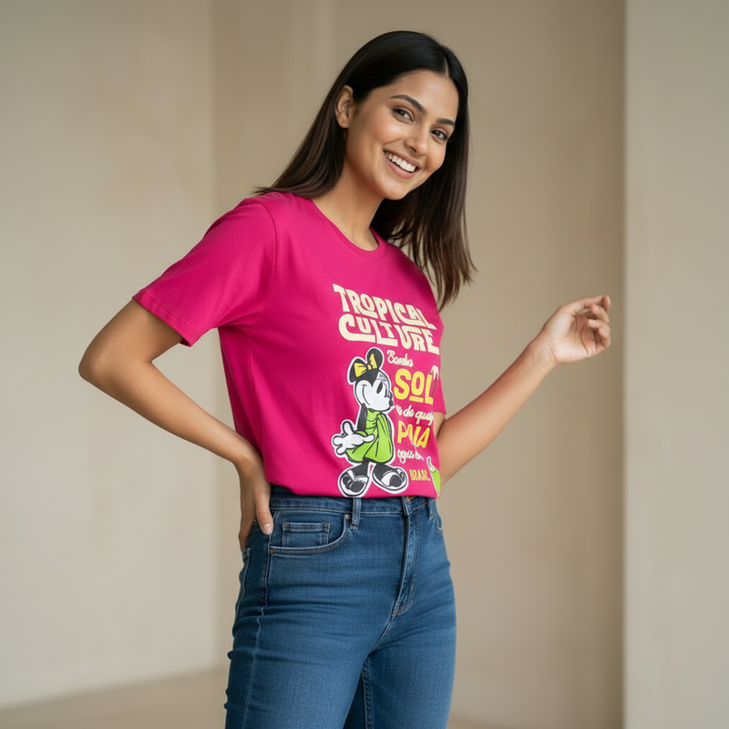 Women’s Tropical Culture Graphic T-Shirt – Casual Printed Cotton Tee