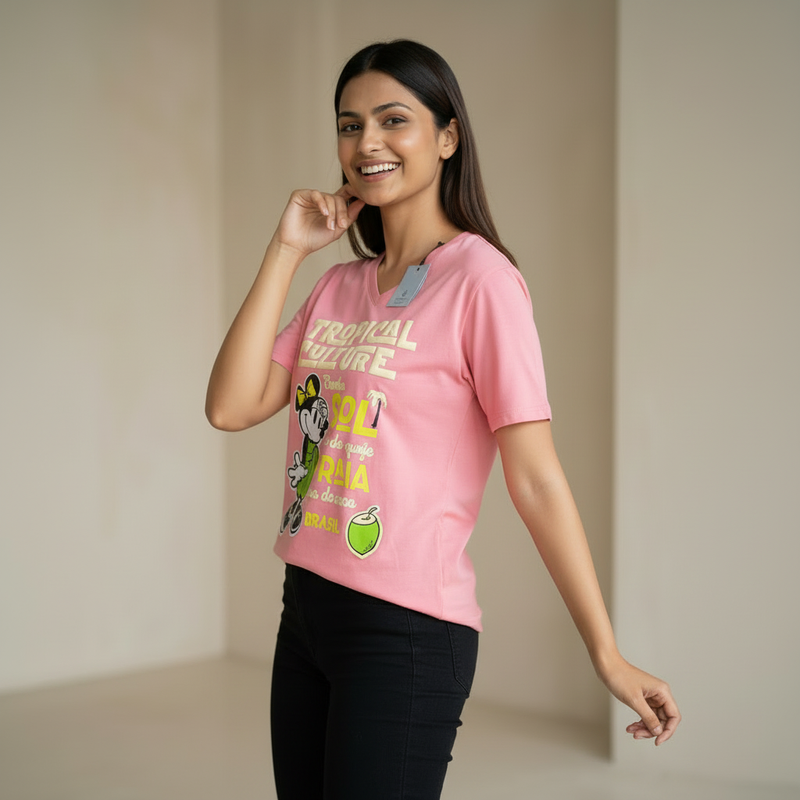 Women’s Tropical Culture Graphic T-Shirt – Casual Printed Cotton Tee