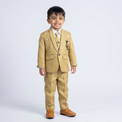 Boy Formal Occasion Outfit with Beige Blazer, Vest, White Shirt and Dress Pants