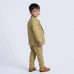 Boy Formal Occasion Outfit with Beige Blazer, Vest, White Shirt and Dress Pants