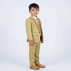 Boy Formal Occasion Outfit with Beige Blazer, Vest, White Shirt and Dress Pants