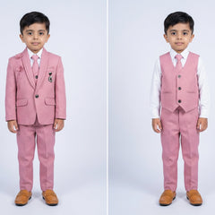 Boys Pink Formal and Wedding Suit Set with Blazer, Waistcoat, Tie and Trousers