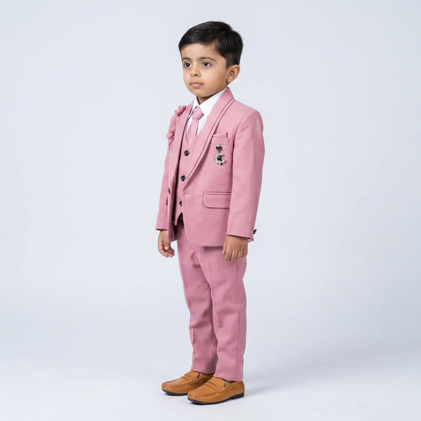 Boys Pink Formal and Wedding Suit Set with Blazer, Waistcoat, Tie and Trousers