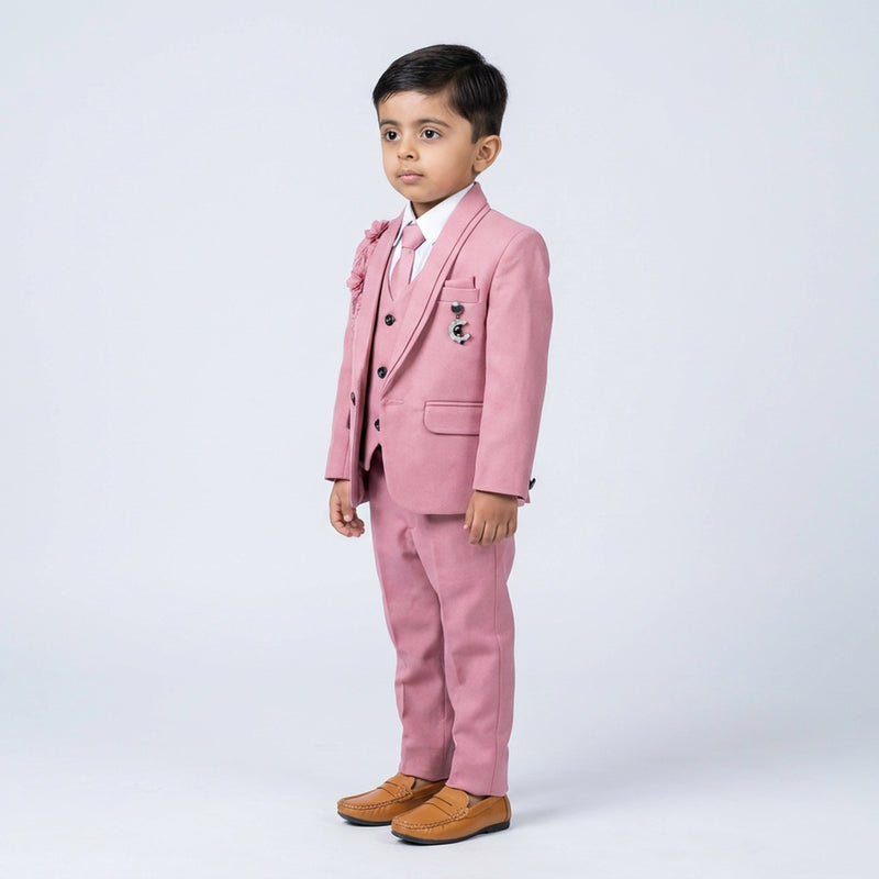 Boys Pink Formal and Wedding Suit Set with Blazer, Waistcoat, Tie and Trousers