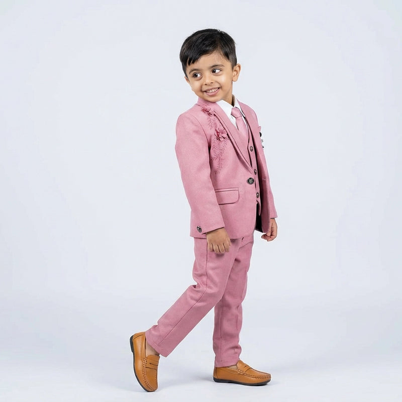 Boys Pink Formal and Wedding Suit Set with Blazer, Waistcoat, Tie and Trousers