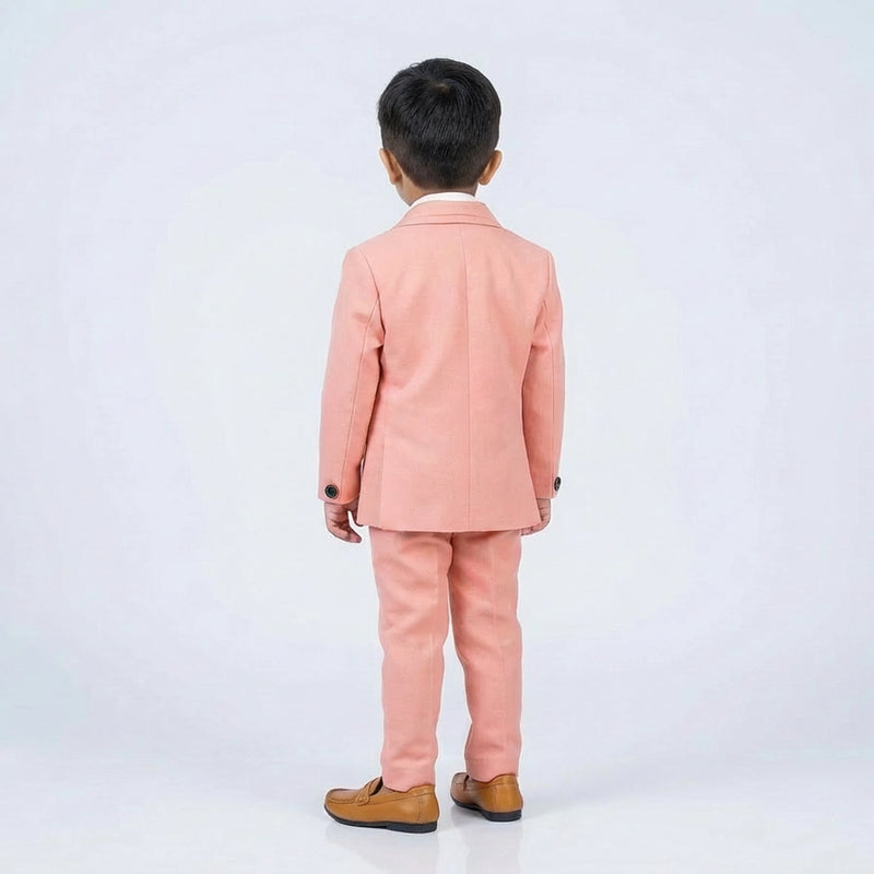 Boys Pink Formal Suit Set with Blazer, Waistcoat, Tie, Shirt and Trousers