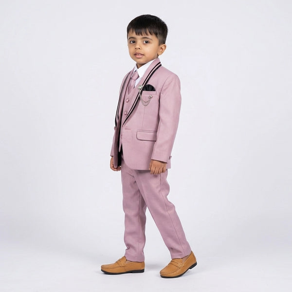 Boys Mauve Pink Formal Suit Set with Blazer, Waistcoat, Tie and Trousers