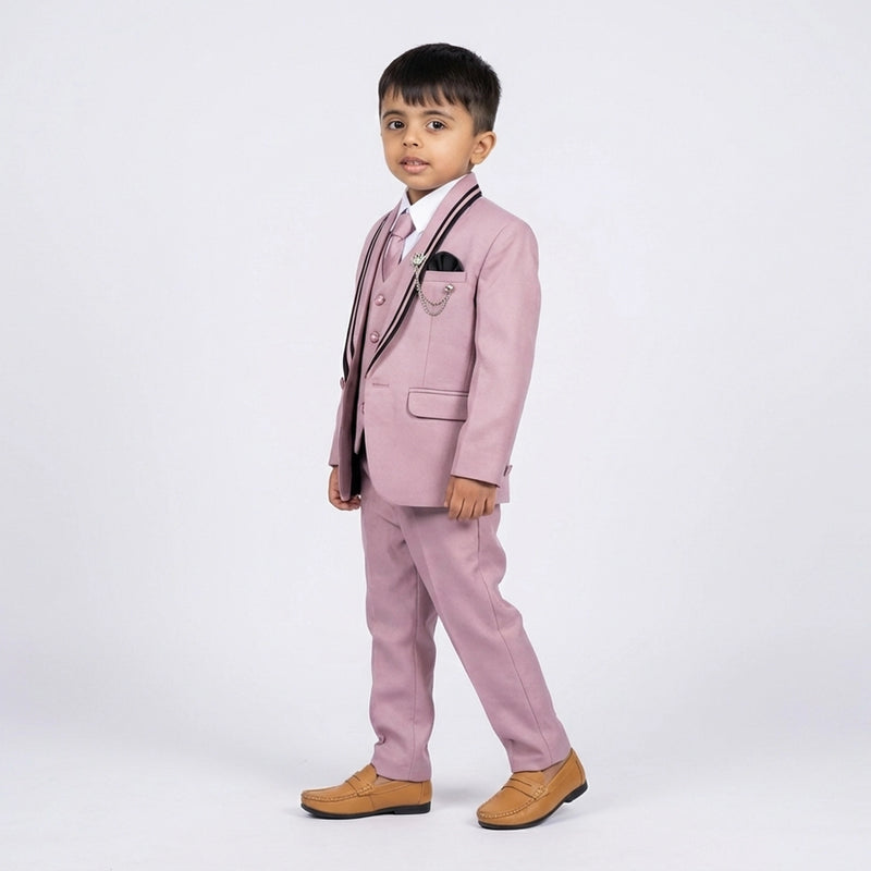Boys Mauve Pink Formal Suit Set with Blazer, Waistcoat, Tie and Trousers