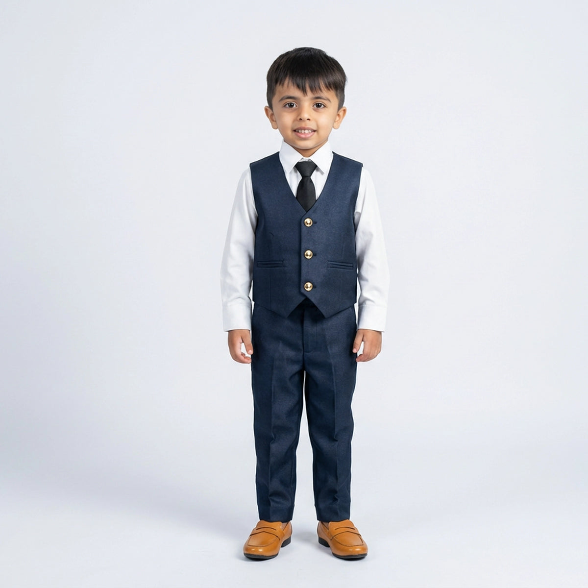Boys Navy Blue Formal Suit Set with Blazer, Waistcoat, Tie and Trousers - image 3
