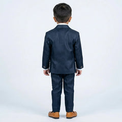 Boys Navy Blue Formal Suit Set with Blazer, Waistcoat, Tie and Trousers