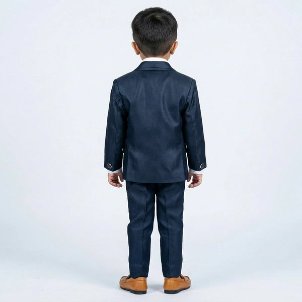 Boys Navy Blue Formal Suit Set with Blazer, Waistcoat, Tie and Trousers