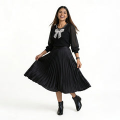 Women Bow Detail Top – Elegant Sheer Sleeve Blouse for Casual & Office Wear