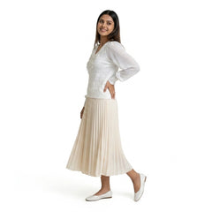 Women Bow Detail Top – Elegant Sheer Sleeve Blouse for Casual & Office Wear