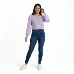Women Bow Detail Top – Elegant Sheer Sleeve Blouse for Casual & Office Wear