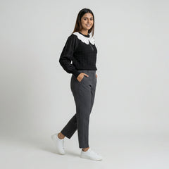 Women Knit Sweater with Lace Collar – Elegant Long Sleeve Casual & Winter Top