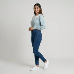 Women Knit Sweater with Lace Collar – Elegant Long Sleeve Casual & Winter Top