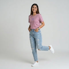 Women's Slim Fit Crop T-Shirt with Smiley Embroidery