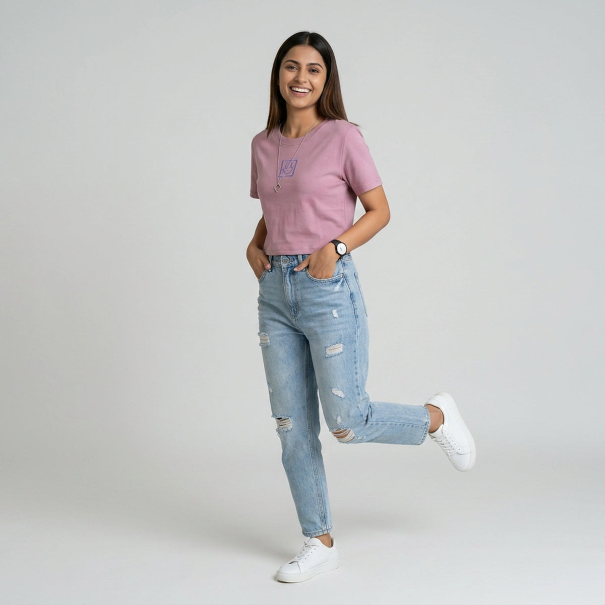 Women's Slim Fit Crop T-Shirt with Smiley Embroidery - image 26
