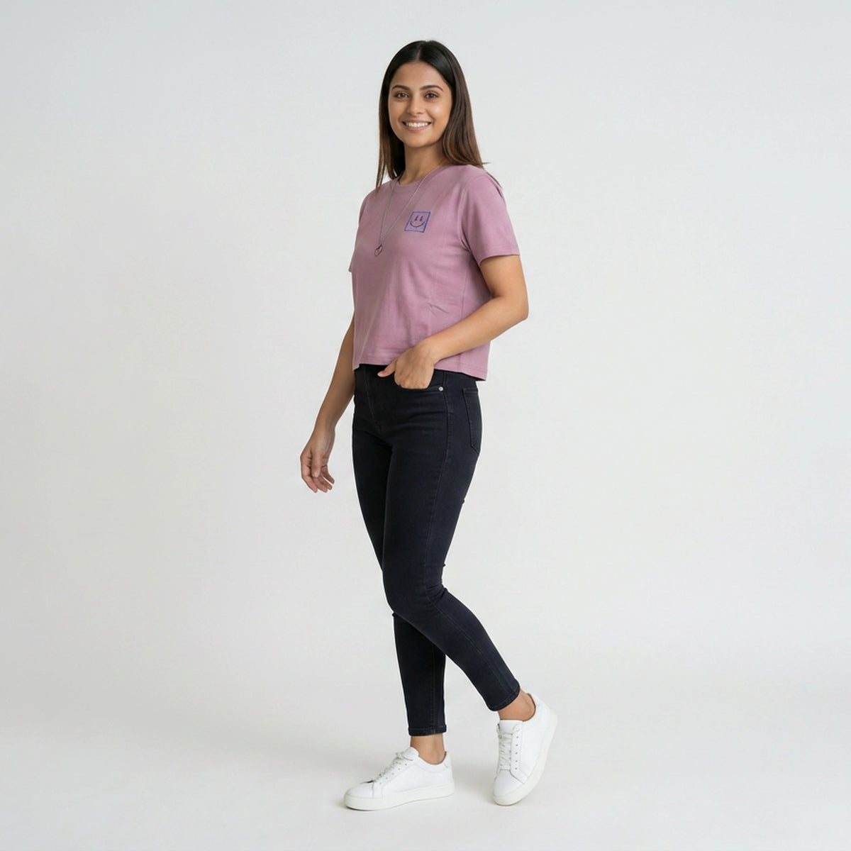 Women's Slim Fit Crop T-Shirt with Smiley Embroidery - image 27