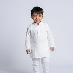 Boys White Kurta Pajama Set – Elegant Kids Ethnic Wear for Festive & Wedding Occasions