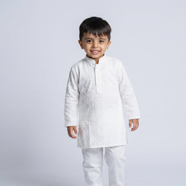 Boys White Kurta Pajama Set – Elegant Kids Ethnic Wear for Festive & Wedding Occasions