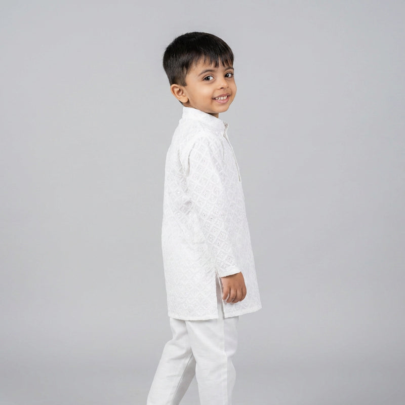 Little boy wearing white kurta pajama set kids traditional ethnic festive outfit