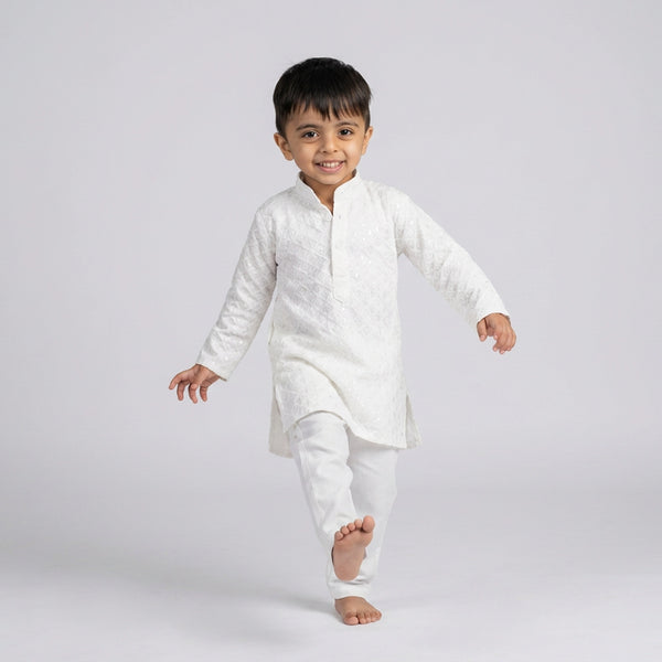 Boys White Kurta Pajama Set – Elegant Kids Ethnic Wear for Festive & Wedding Occasions